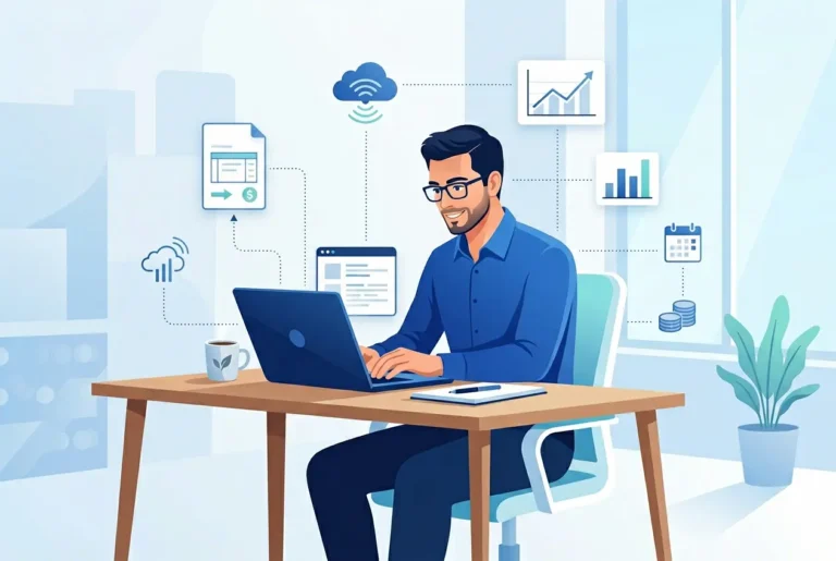 un homme sur un ordinateur qui essaie de comprendre les mécanismes de la facture électronique