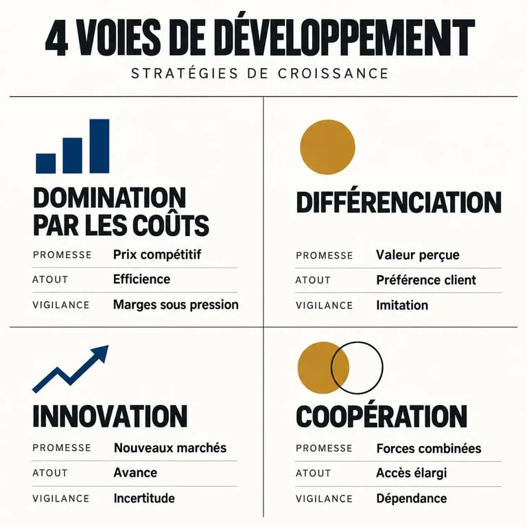 Développement d'entreprise : quatre stratégies concurrentielles à comparer