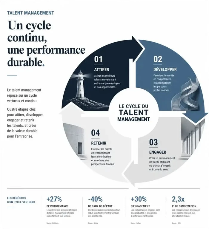 Cycle du talent management : attirer, développer, engager et retenir les talents