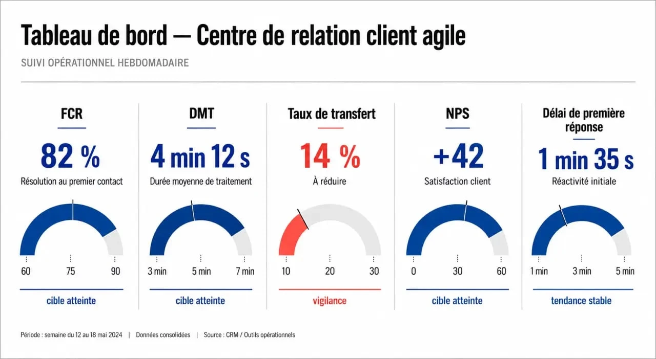 Gestion agile des demandes centre relation client : tableau de bord KPI de pilotage