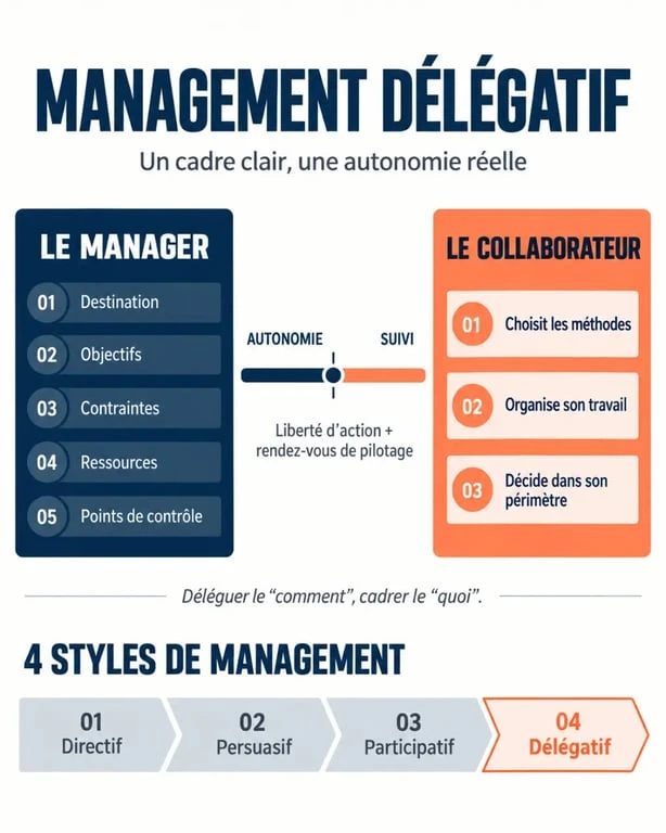 Management délégatif : répartition des rôles entre manager, collaborateur, autonomie et points de contrôle