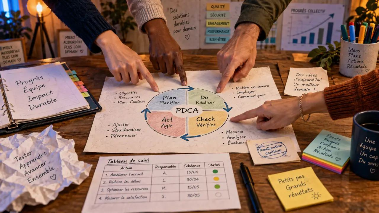 Formation en amélioration continue sur le terrain : PDCA, tableau de suivi