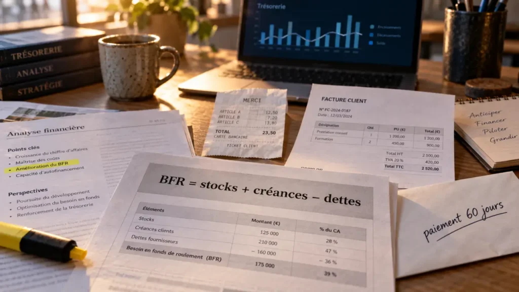 Besoin en fonds de roulement (BFR) : calcul simple stocks + créances − dettes
