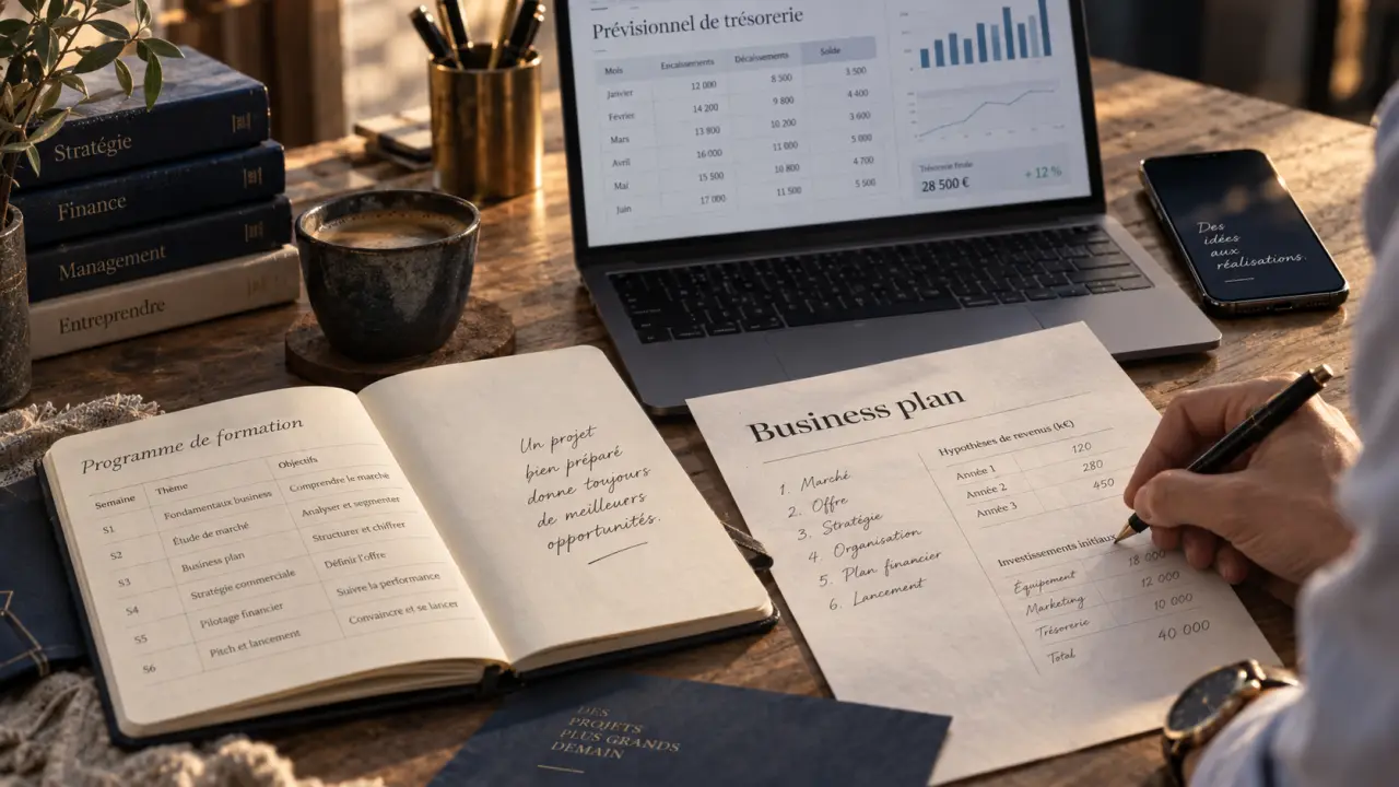 Formation entrepreneuriat : bon format et business plan, planning de trésorerie