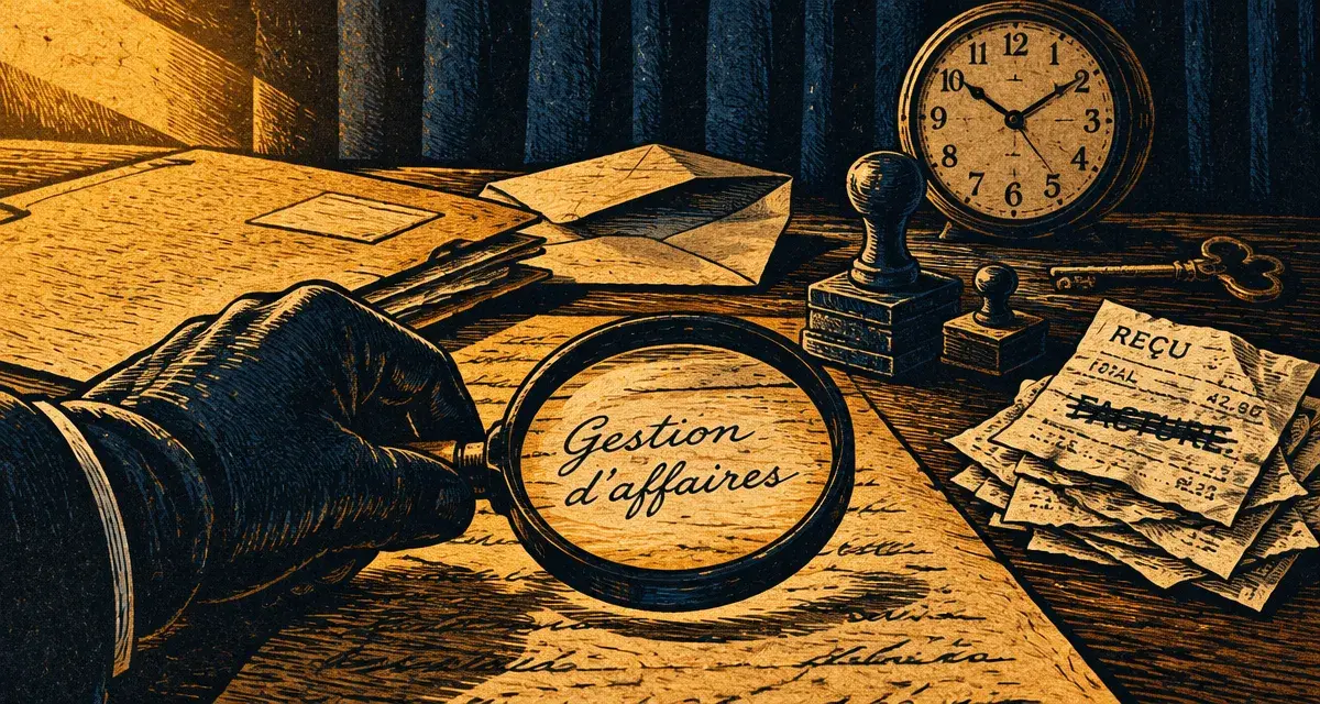 Gestion d'affaires : remboursement selon 4 conditions, dossier et reçus sur table