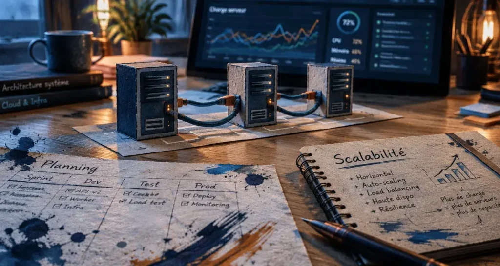 Scalability pour serveurs outbound B2B, maquette et tableau de charge